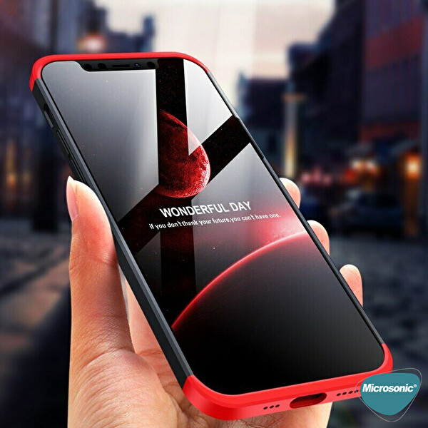Microsonic Apple Iphone 12 Pro Kılıf Double Dip 360 Protective Siyah Kırmızı