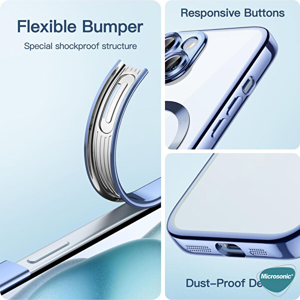 Microsonic Apple Iphone 13 Kılıf Magsafe Luxury Electroplate Mavi