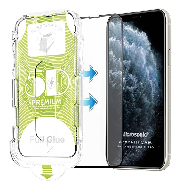 Microsonic Apple Iphone 11 Pro Magic Uygulama Aparatlı Tam Kapatan Ekran Koruyucu Siyah