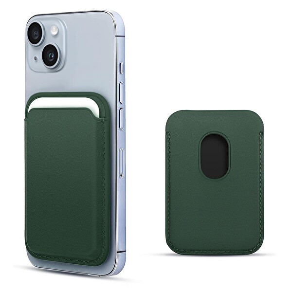 Microsonic Apple Iphone 15 Plus Leather Wallet Magsafe Koyu Yeşil