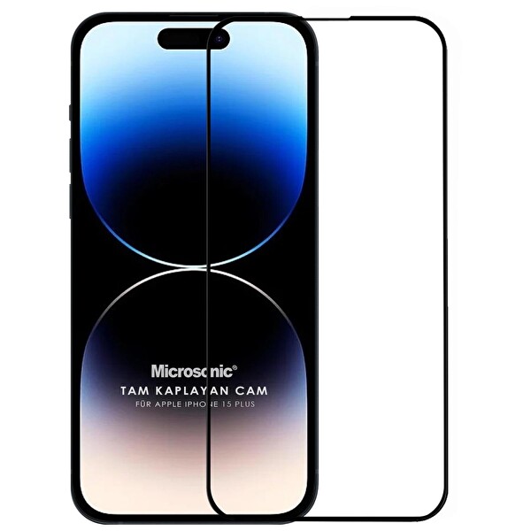 Microsonic Apple Iphone 15 Plus Tam Kaplayan Temperli Cam Ekran Koruyucu Siyah