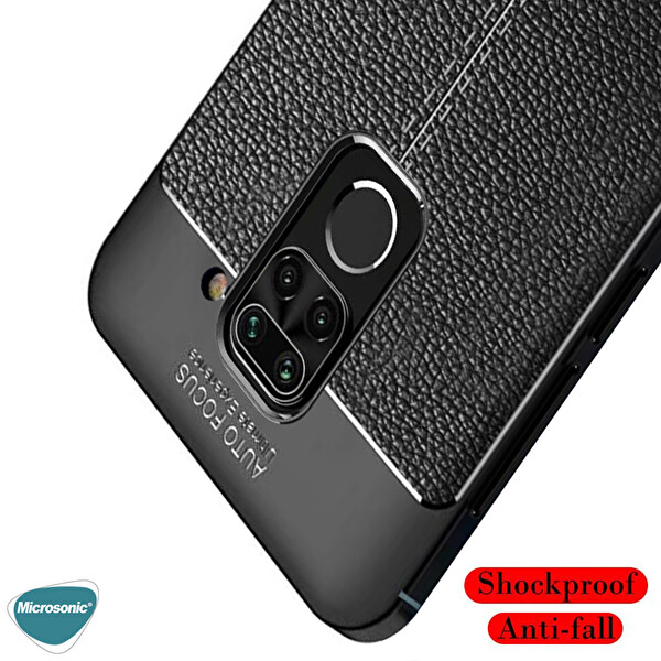 Microsonic Xiaomi Redmi Note 9 Kılıf Deri Dokulu Silikon Siyah