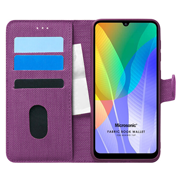 Microsonic Huawei Y6p Kılıf Fabric Book Wallet Mor