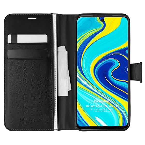 Microsonic Xiaomi Redmi Note 9s Kılıf Delux Leather Wallet Siyah