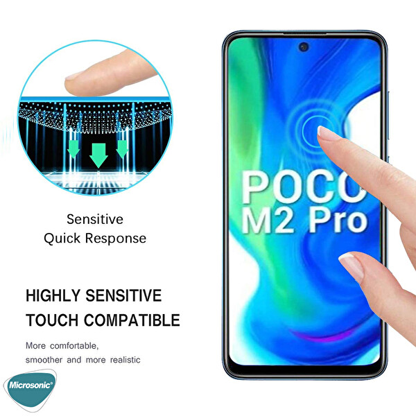 Microsonic Xiaomi Poco M2 Pro Tam Kaplayan Temperli Cam Ekran Koruyucu Siyah