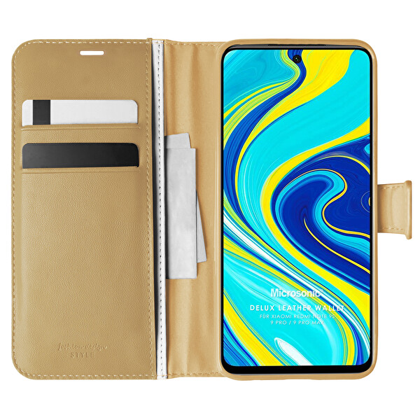Microsonic Xiaomi Redmi Note 9s Kılıf Delux Leather Wallet Gold