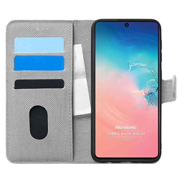 Samsung Galaxy S10 Lite Kılıf Fabric Book Wallet Gri