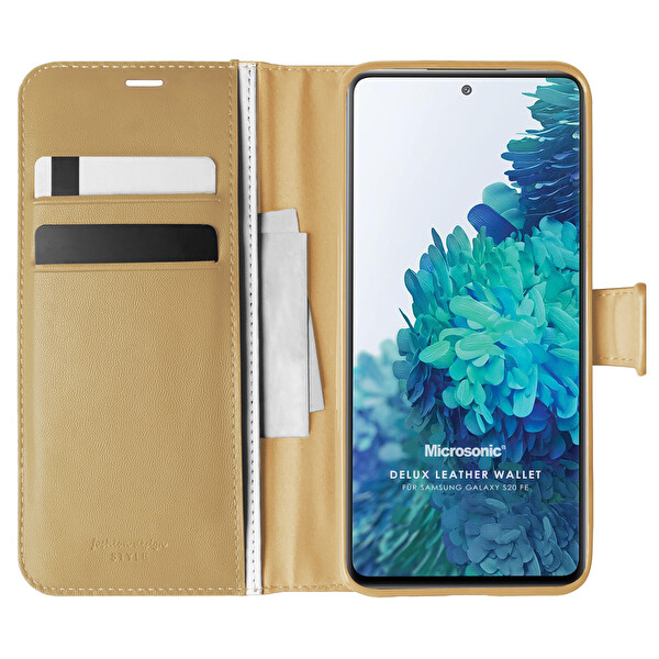 Microsonic Samsung Galaxy S20 Fe Kılıf Delux Leather Wallet Gold