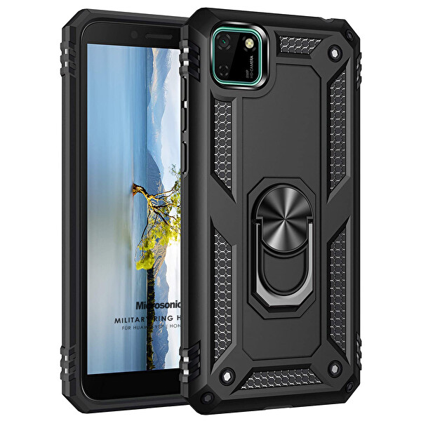 Microsonic Huawei Y5p Kılıf Military Ring Holder Siyah