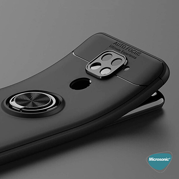 Microsonic Xiaomi Redmi Note 9 Kılıf Kickstand Ring Holder Siyah Rose