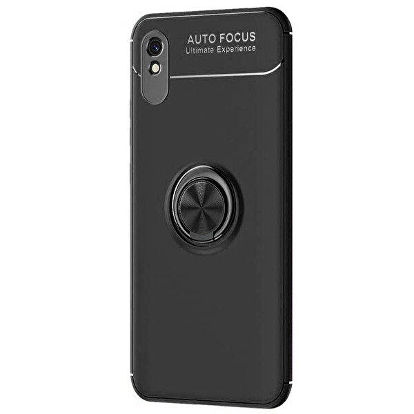 Microsonic Xiaomi Redmi 9a Kılıf Kickstand Ring Holder Siyah