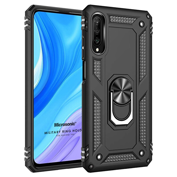 Microsonic Huawei Y9s Kılıf Military Ring Holder Siyah