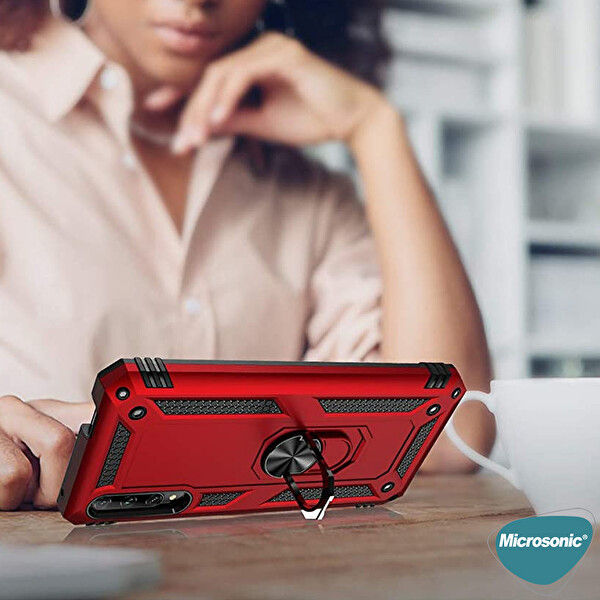Microsonic Huawei Y9s Kılıf Military Ring Holder Siyah