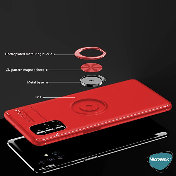 Microsonic Samsung Galaxy M51 Kılıf Kickstand Ring Holder Kırmızı