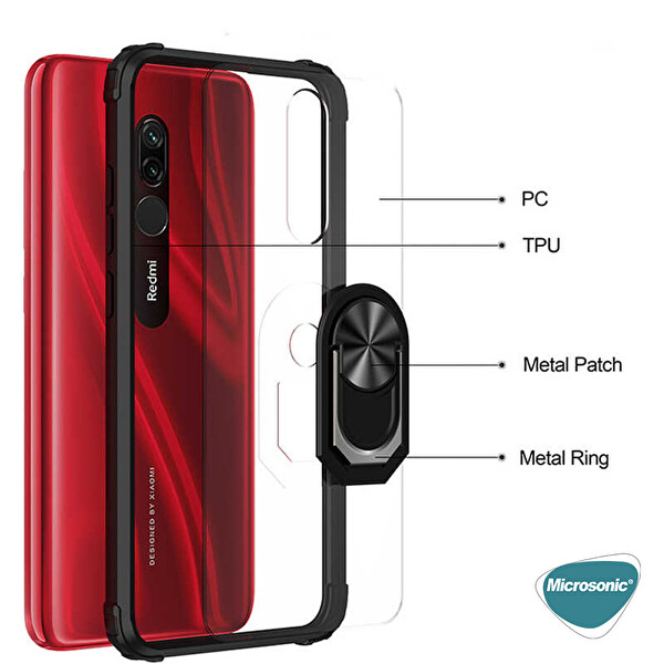 Microsonic Xiaomi Redmi 8a Kılıf Grande Clear Ring Holder Kırmızı
