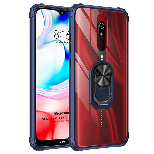 Microsonic Xiaomi Redmi 8a Kılıf Grande Clear Ring Holder Lacivert