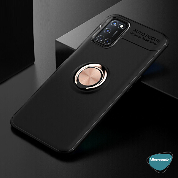 Microsonic Oppo A52 Kılıf Kickstand Ring Holder Siyah Rose