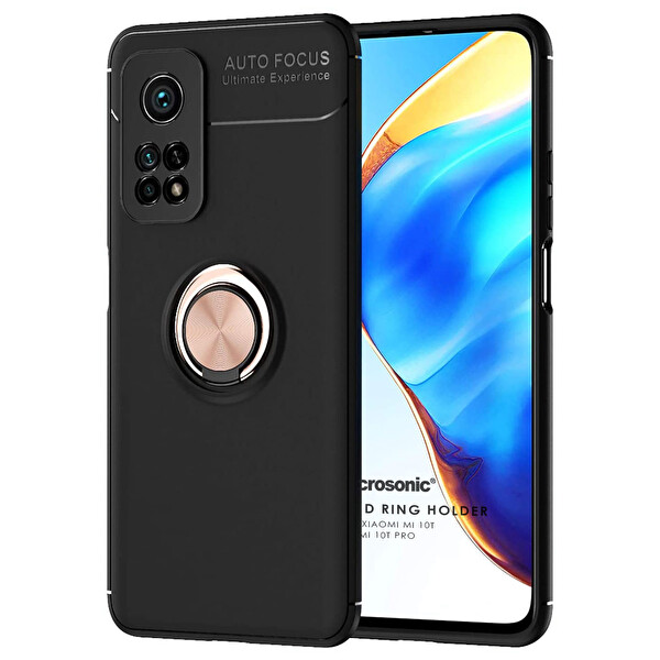 Microsonic Xiaomi Mi 10t Kılıf Kickstand Ring Holder Siyah Rose