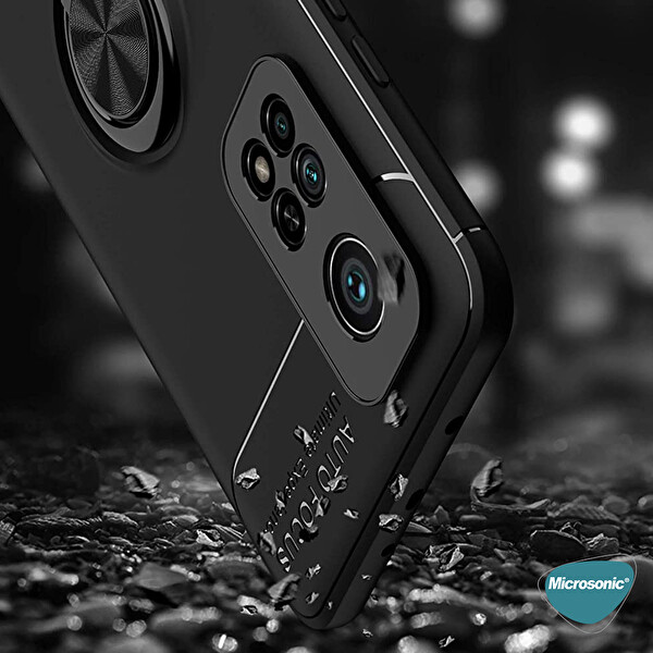 Microsonic Xiaomi Mi 10t Kılıf Kickstand Ring Holder Siyah Rose