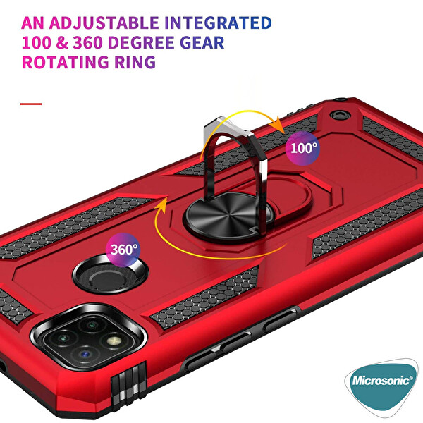 Microsonic Xiaomi Redmi 9c Kılıf Military Ring Holder Siyah