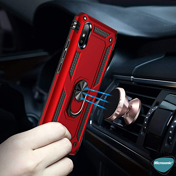 Microsonic Xiaomi Redmi 9a Kılıf Military Ring Holder Kırmızı