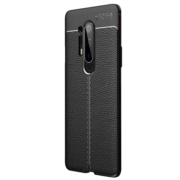 Microsonic Oneplus 8 Pro Kılıf Deri Dokulu Silikon Siyah