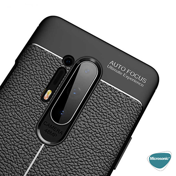 Microsonic Oneplus 8 Pro Kılıf Deri Dokulu Silikon Siyah