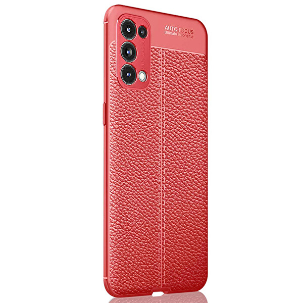 Microsonic Oppo Reno 5 5g Kılıf Deri Dokulu Silikon Kırmızı