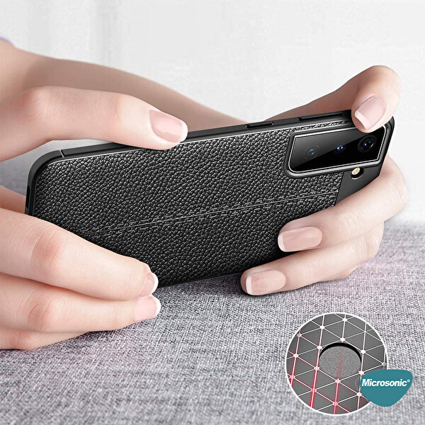 Microsonic Samsung Galaxy S21 Kılıf Deri Dokulu Silikon Kırmızı