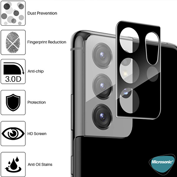 Microsonic Samsung Galaxy S21 Ultra Kamera Lens Koruma Camı V2 Siyah
