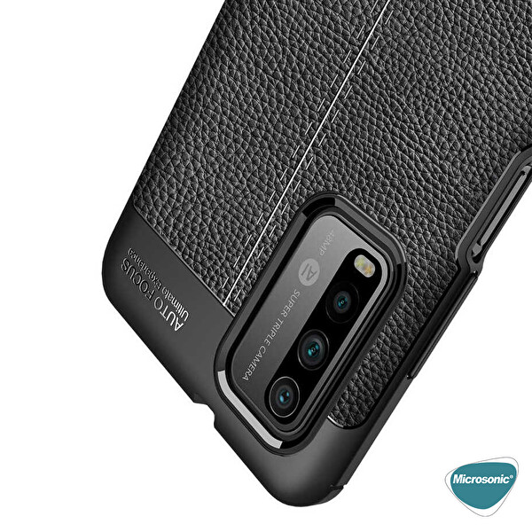 Microsonic Xiaomi Redmi Note 9 4g Kılıf Deri Dokulu Silikon Siyah