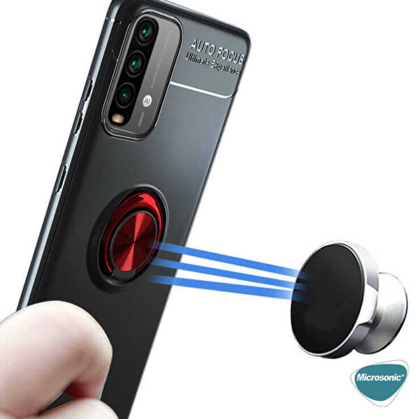 Microsonic Xiaomi Redmi Note 9 4g Kılıf Kickstand Ring Holder Siyah
