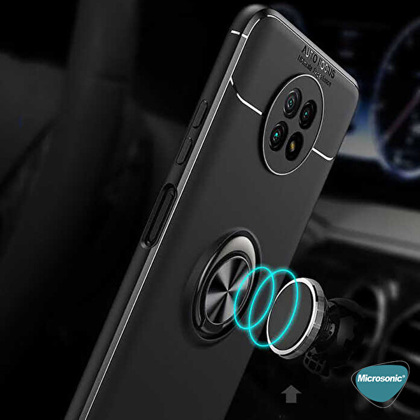 Microsonic Xiaomi Redmi Note 9t Kılıf Kickstand Ring Holder Siyah