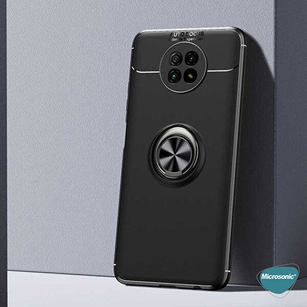 Microsonic Xiaomi Redmi Note 9t Kılıf Kickstand Ring Holder Siyah
