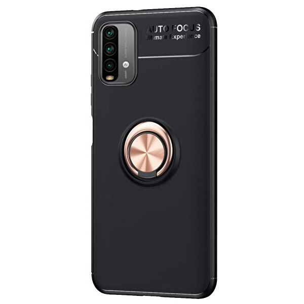 Microsonic Xiaomi Redmi Note 9 4g Kılıf Kickstand Ring Holder Siyah Rose