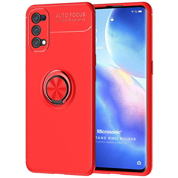 Microsonic Oppo Reno 5 Pro 5g Kılıf Kickstand Ring Holder Kırmızı