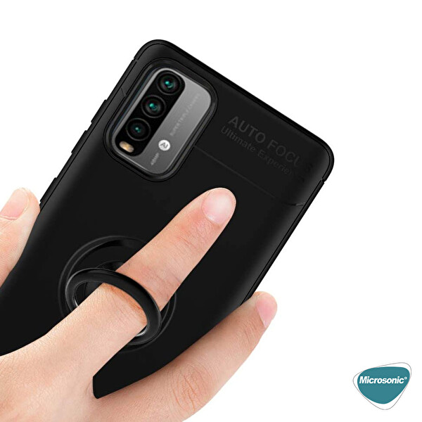 Microsonic Xiaomi Redmi Note 9 4g Kılıf Kickstand Ring Holder Lacivert