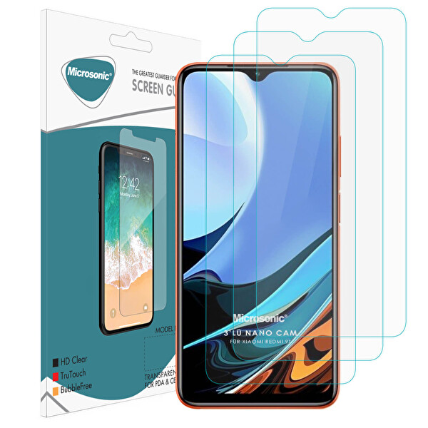 Microsonic Xiaomi Redmi 9t Screen Protector Nano Glass Cam Ekran Koruyucu (3'lü Paket)