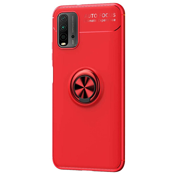 Microsonic Xiaomi Redmi 9t Kılıf Kickstand Ring Holder Kırmızı