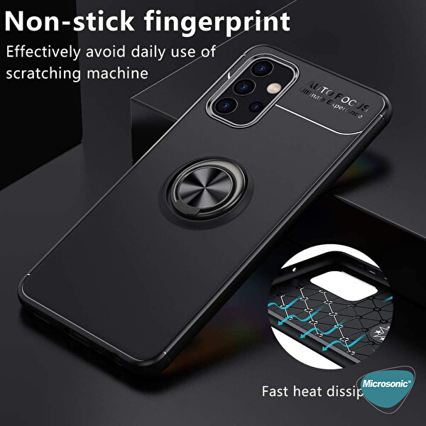 Microsonic Samsung Galaxy A52 Kılıf Kickstand Ring Holder Siyah Rose