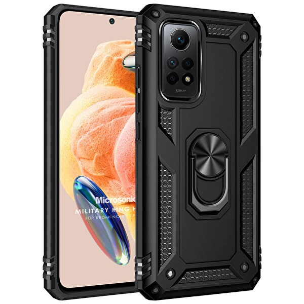 Microsonic Xiaomi Redmi Note 12 Pro 4g Kılıf Military Ring Holder Siyah