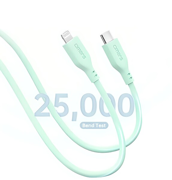 Omars USB-C to MFI Lightning iPhone Silikon PD Mavi Hızlı Şarj Kablosu