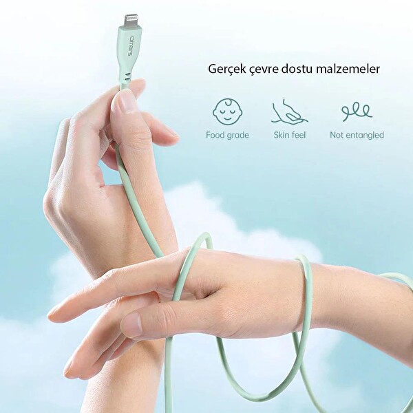 Omars USB-C to MFI Lightning iPhone Silikon PD Yeşil Hızlı Şarj Kablosu