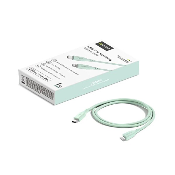 Omars USB-C to MFI Lightning iPhone Silikon PD Yeşil Hızlı Şarj Kablosu