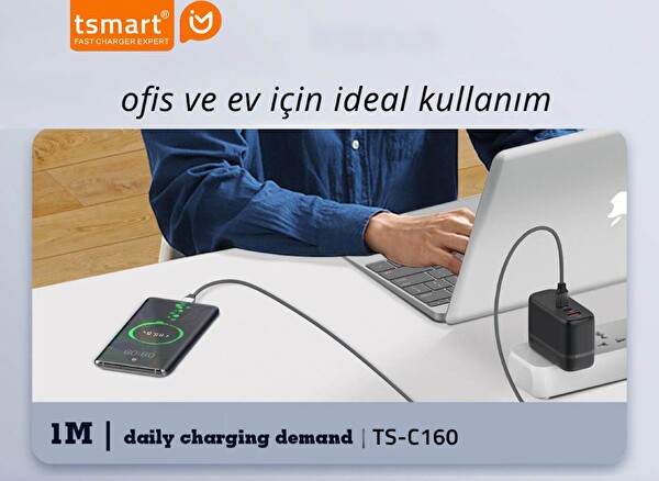 Tsmart TS-C160 65 W Süper Hızlı Type-C To Type-C Şarj Kablosu