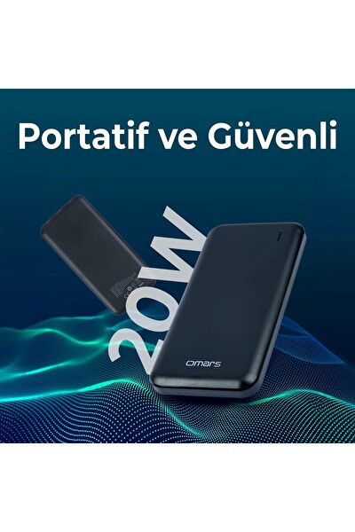Omars OMPB024 10000 mAh 3 Portlu Çift USB-A ve Type-C PD20W Hızlı Şarj Powerbank