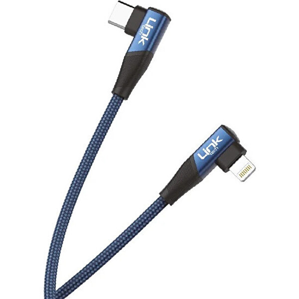 Linktech K596 Lightning to Type-C 30 W 1.5 M Gaming Metal Başlı Mavi Şarj Kablosu