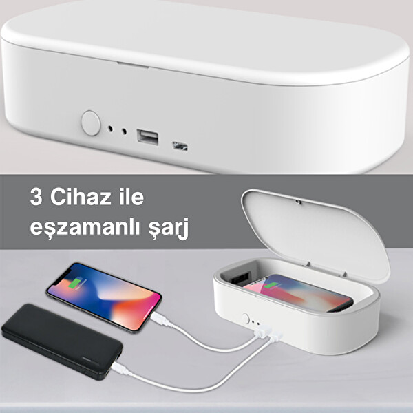 Beyaz Kablosuz Şarj Aleti Ve Uv Maske Sterilizasyon Kutusu Dezenfektan Cihazı