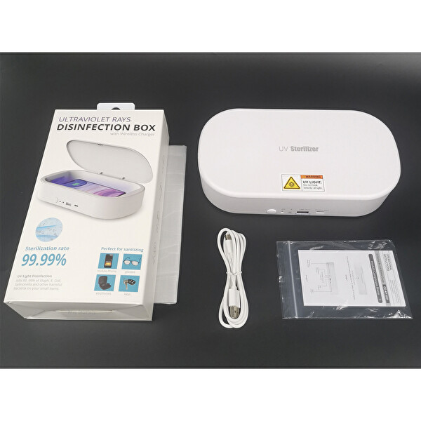 Beyaz Kablosuz Şarj Aleti Ve Uv Maske Sterilizasyon Kutusu Dezenfektan Cihazı
