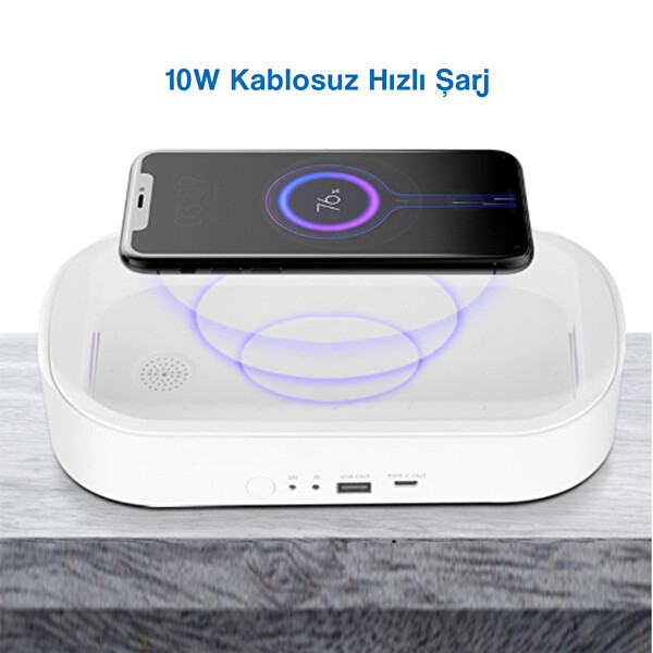 Beyaz Kablosuz Şarj Aleti Ve Uv Maske Sterilizasyon Kutusu Dezenfektan Cihazı